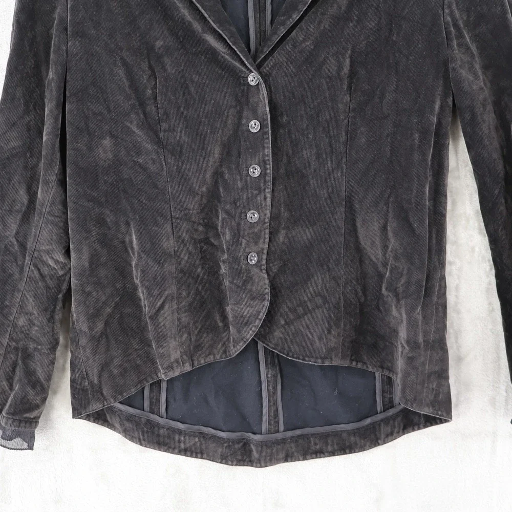 J. Jill Corduroy Blazer Women 12 Petite Black Shawl Collar Cutaway Hem Dark Boho